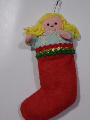 Christmas sock w/doll tree ornament