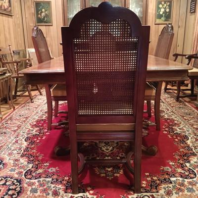 LOT 1: Solid Wood Dining Table with Henredon Cane Back Chairs