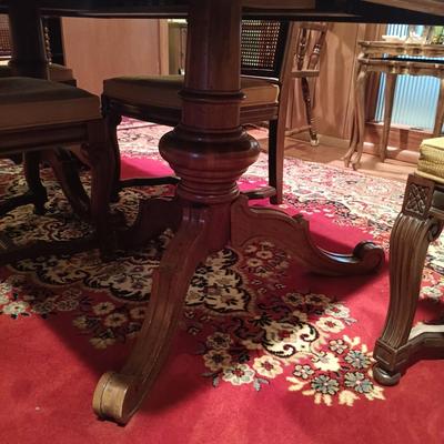 LOT 1: Solid Wood Dining Table with Henredon Cane Back Chairs