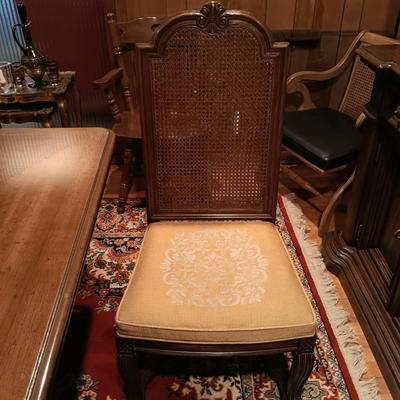LOT 1: Solid Wood Dining Table with Henredon Cane Back Chairs