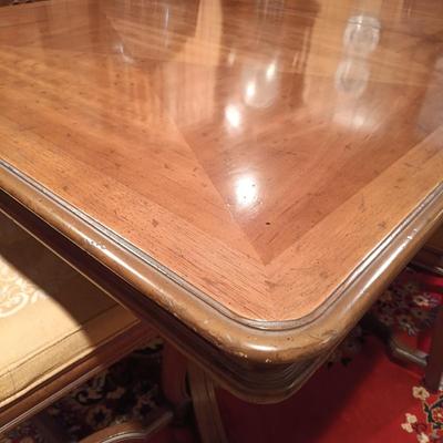 LOT 1: Solid Wood Dining Table with Henredon Cane Back Chairs