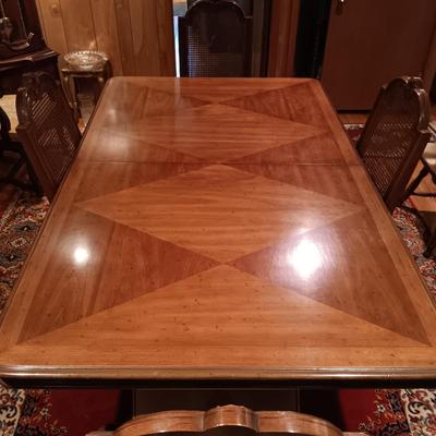 LOT 1: Solid Wood Dining Table with Henredon Cane Back Chairs