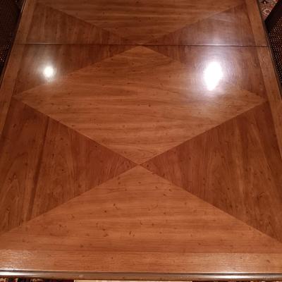 LOT 1: Solid Wood Dining Table with Henredon Cane Back Chairs