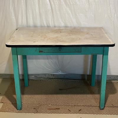 LOT 84B: Vintage Desk / Table wit Drawer and Enameled Metal Top