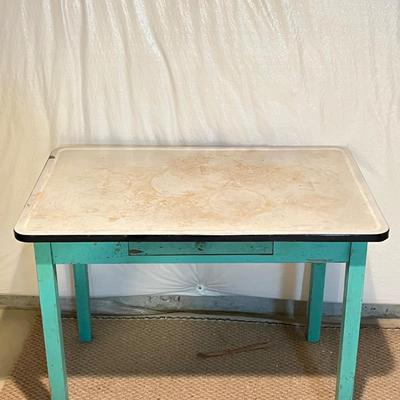 LOT 84B: Vintage Desk / Table wit Drawer and Enameled Metal Top