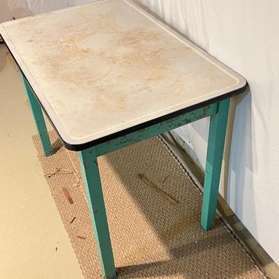 LOT 84B: Vintage Desk / Table wit Drawer and Enameled Metal Top