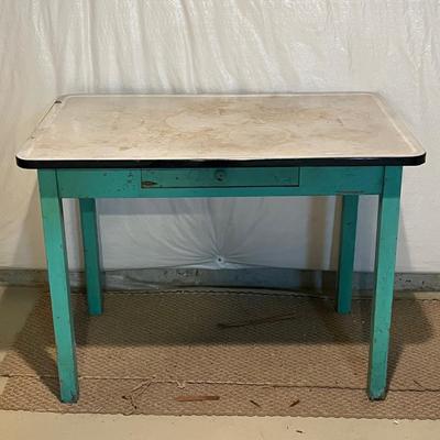 LOT 84B: Vintage Desk / Table wit Drawer and Enameled Metal Top