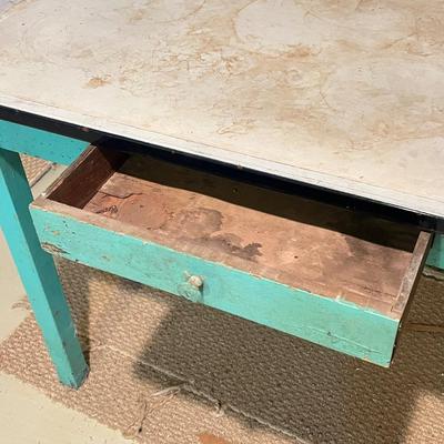 LOT 84B: Vintage Desk / Table wit Drawer and Enameled Metal Top