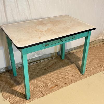 LOT 84B: Vintage Desk / Table wit Drawer and Enameled Metal Top