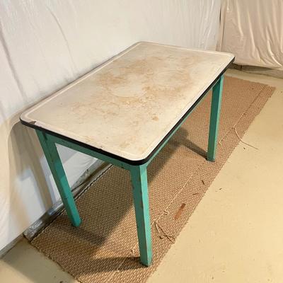 LOT 84B: Vintage Desk / Table wit Drawer and Enameled Metal Top