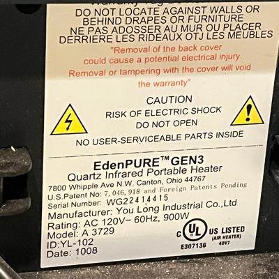 LOT 85B: EdenPure Gen 3 Quartz Infrared Portable Heater - Model A 3729