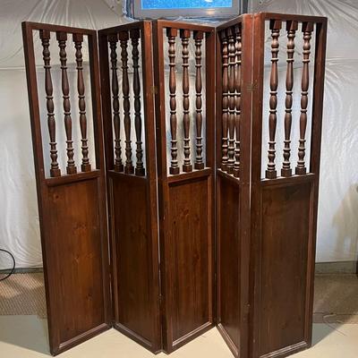 LOT 87B: Vintage Wood 5-Panel Privacy Screen