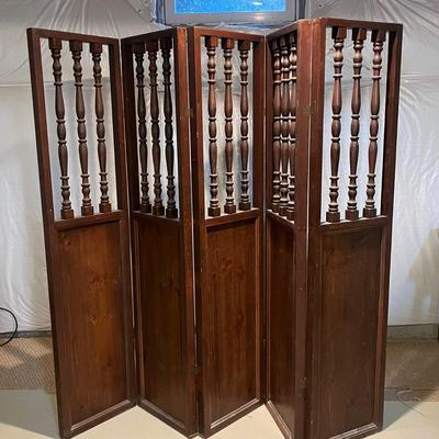 LOT 87B: Vintage Wood 5-Panel Privacy Screen