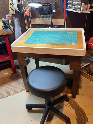 LOT 100B: Workbench with Light and Shop Stool