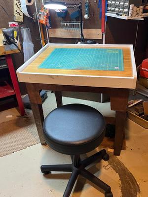 LOT 100B: Workbench with Light and Shop Stool