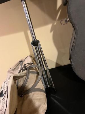 LOT 105B: Big Music Lot - Guitar Case, Sheet Music Stand and Books, Instrument and Mic Stands and More