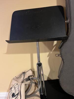 LOT 105B: Big Music Lot - Guitar Case, Sheet Music Stand and Books, Instrument and Mic Stands and More