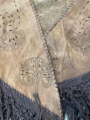 Suede shawl with fringe