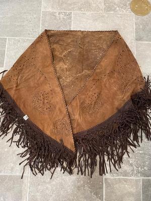 Suede shawl with fringe