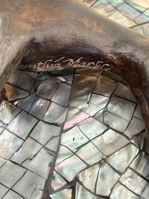 Greyhound statue on marble base by Cynthia Markle
