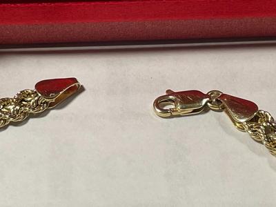 VINTAGE 14k PREOWNED HARDLY WORN 7.25" HEART DOUBLE ROPE BRACELET 4.4 (DWT) PENNYWEIGHTS TW IN VG CONDITION AS PICTURED.