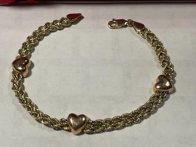 VINTAGE 14k PREOWNED HARDLY WORN 7.25" HEART DOUBLE ROPE BRACELET 4.4 (DWT) PENNYWEIGHTS TW IN VG CONDITION AS PICTURED.