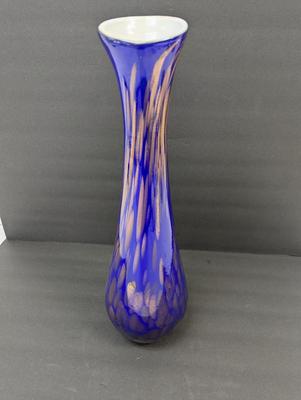 Art Glass Vase Cobalt Blue With Metallic Gold Flecks Blown Glass Vase Appox 19" Tall #10