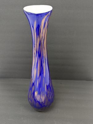 Art Glass Vase Cobalt Blue With Metallic Gold Flecks Blown Glass Vase Appox 19" Tall #10
