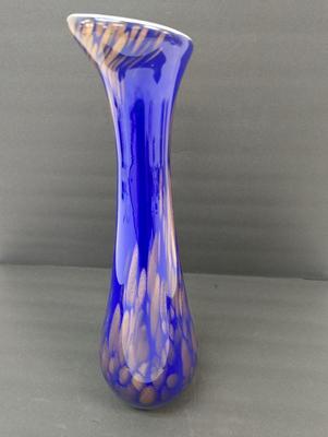 Art Glass Vase Cobalt Blue With Metallic Gold Flecks Blown Glass Vase Appox 19" Tall #10