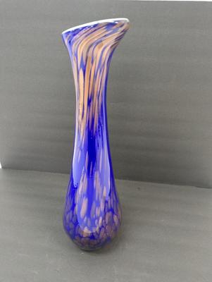 Art Glass Vase Cobalt Blue With Metallic Gold Flecks Blown Glass Vase Appox 19" Tall #10