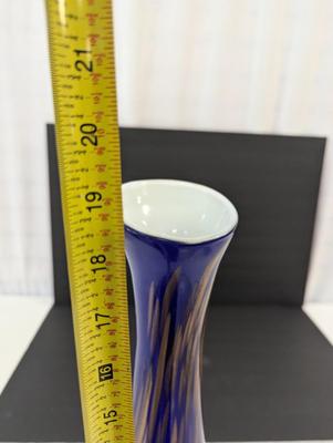 Art Glass Vase Cobalt Blue With Metallic Gold Flecks Blown Glass Vase Appox 19" Tall #10