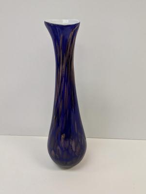 Art Glass Vase Cobalt Blue With Metallic Gold Flecks Blown Glass Vase Appox 19" Tall #10
