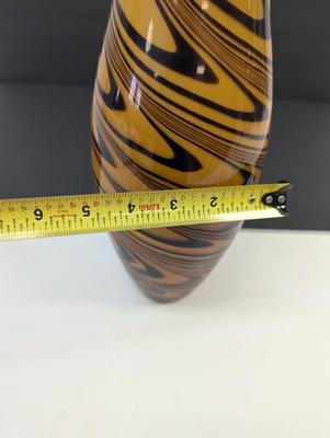 Hand Blown Cased Glass Vase Orange & Black Approx 14 1/2" Tall #11