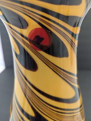 Hand Blown Cased Glass Vase Orange & Black Approx 14 1/2" Tall #11