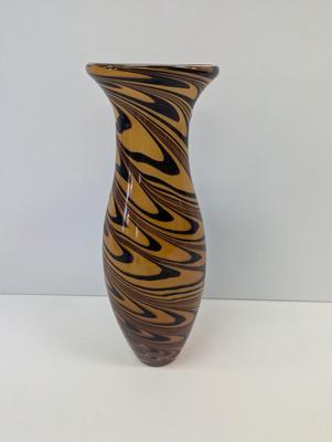 Hand Blown Cased Glass Vase Orange & Black Approx 14 1/2" Tall #11