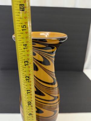 Hand Blown Cased Glass Vase Orange & Black Approx 14 1/2" Tall #11