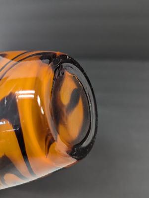 Hand Blown Cased Glass Vase Orange & Black Approx 14 1/2" Tall #11