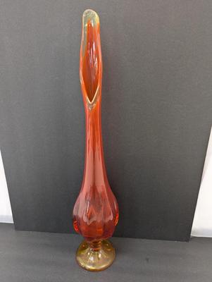 Vintage Viking Amber To Red Swung Vase 22" Tall #12