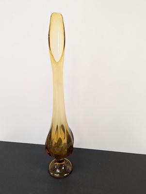 Vintage Viking Amber Swung Vase 9 Panels Approx 21" Tall #14
