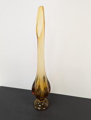 Vintage Viking Amber Swung Vase 9 Panels Approx 21" Tall #14