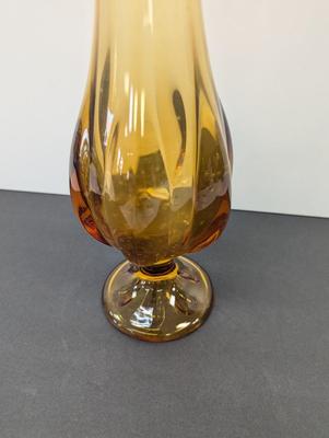 Vintage Viking Amber Swung Vase 9 Panels Approx 21" Tall #14