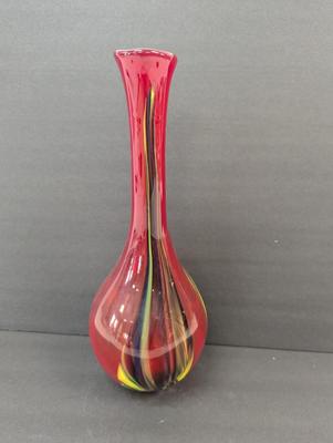 Multicolored Marbled Murano Style Glass Vase Approx 15 1/2" Tall #16
