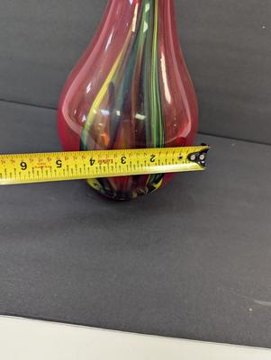 Multicolored Marbled Murano Style Glass Vase Approx 15 1/2" Tall #16