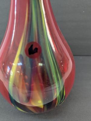 Multicolored Marbled Murano Style Glass Vase Approx 15 1/2" Tall #16
