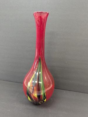 Multicolored Marbled Murano Style Glass Vase Approx 15 1/2" Tall #16