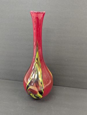 Multicolored Marbled Murano Style Glass Vase Approx 15 1/2" Tall #16