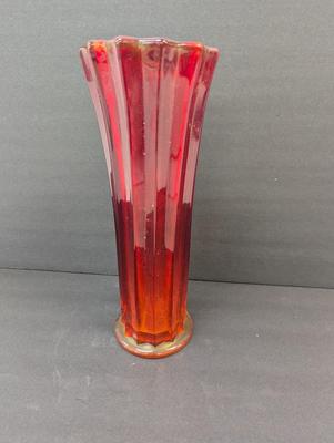 Vintage Ruby Red Glass Vase Paneled Approx 12 1/2" Tall #18
