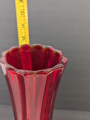 Sale Photo Thumbnail #924: Vintage Ruby Red Glass Vase Paneled Approx 12 1/2" Tall #18