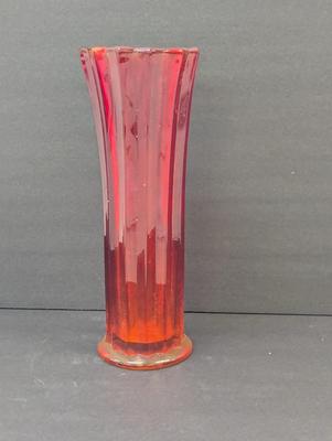 Vintage Ruby Red Glass Vase Paneled Approx 12 1/2" Tall #18