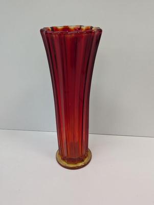 Vintage Ruby Red Glass Vase Paneled Approx 12 1/2" Tall #18